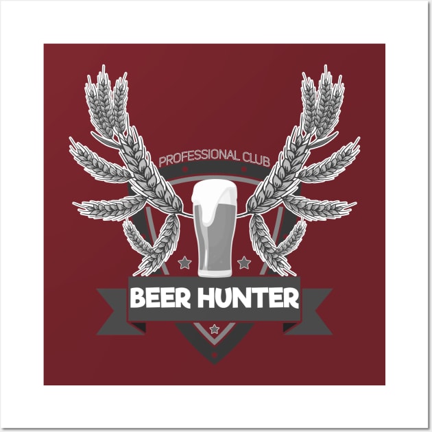 Beer Hunter Fun Black and Grey Wall Art by OvKillian